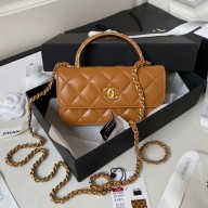 Chanel Lambskin Phone Holder with Chain Bag TAN with Top Handle AP3385 2023