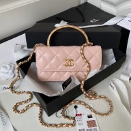 Chanel Lambskin Phone Holder with Chain Bag PINK with Top Handle AP3385 2023