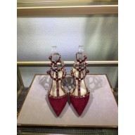 VALENTINO ROCKSTUD ANKLE STRAP SUEDE PUMP 6.5CM red