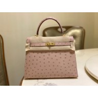 HERMES OSTRICH LEATHER KELLY 25 BAG light pink