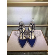 VALENTINO ROCKSTUD ANKLE STRAP SUEDE PUMP 6.5CM blue