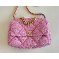 Chanel 19 handbag AS1160 in Cotton Tweed, Gold-tone, Silver-Tone & Ruthenium-Finish Metal Pink & Ecru 2024