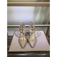 VALENTINO ROCKSTUD ANKLE STRAP SUEDE PUMP 6.5CM beige