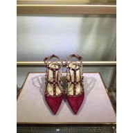 VALENTINO ROCKSTUD ANKLE STRAP SUEDE PUMP 9.5CM red 
