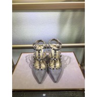 VALENTINO ROCKSTUD ANKLE STRAP SUEDE PUMP 9.5CM grey