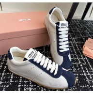 Miu Miu Plume nappa leather and suede sneakers 5E114E White/Blue 2024