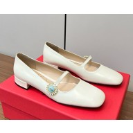 Valentino MARY-JANE PRESHOES BALLERINA IN KIDSKIN WITH JEWEL BUTTON 20MM white 2025