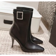Saint Laurent Claude 85mm leather boots With crystal buckle black 2024