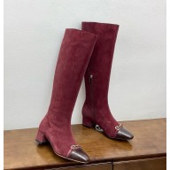 Ferragamo  Gancini detail below-the-knee boots calf leather/lambskin burgundy heel 5.5cm 2024