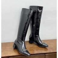 Ferragamo  Gancini detail below-the-knee boots patent calf leather black heel 5.5cm 2024