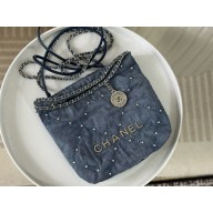 Chanel Washed Denim & Silver-Tone Metal Blue 22 Mini Handbag AS3980 2024(ORIGINAL QUALITY)