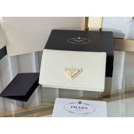 Prada Small Saffiano Leather Wallet 1MC122 Enameled metal triangle logo white/gold 2024