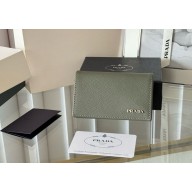 Prada Small Saffiano Leather Wallet 1MC122 Enameled metal triangle logo grey 2024