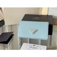 Prada Small Saffiano Leather Wallet 1MC122 Enameled metal triangle logo wathet blue 2024