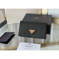 Prada Small Saffiano Leather Wallet 1MC122 Enameled metal triangle logo black/gold 2024