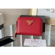 Prada Small Saffiano Leather Wallet 1MM268 Enameled metal triangle logo red 2024
