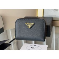 Prada Small Saffiano Leather Wallet 1MM268 Enameled metal triangle logo blue 2024