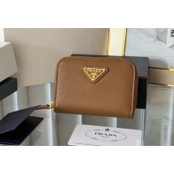 Prada Small Saffiano Leather Wallet 1MM268 Enameled metal triangle logo brown 2024