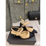 CHANEL HEEL 6.5CM SHEEPSKIN SANDALS APRICOT/BLACK 2022