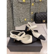 CHANEL HEEL 6.5CM SHEEPSKIN SANDALS white/black 2022