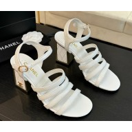 Chanel lambskin sandals with cc logo white heel 7cm 1216-2025