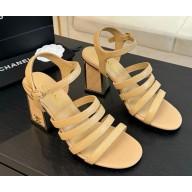 Chanel lambskin sandals with cc logo beige heel 7cm 1216-2025