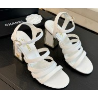 Chanel satin sandals with cc logo white heel 7cm 1216-2025