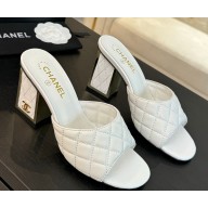 Chanel Lambskin Quilting slippers white heel 7cm 2025