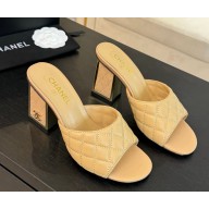 Chanel Lambskin Quilting slippers beige heel 7cm 2025
