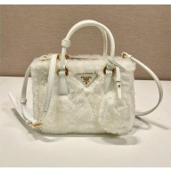 Prada Galleria Shearling Mini Bag 1BA906 white 2023