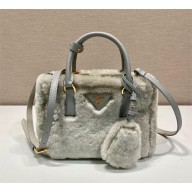 Prada Galleria Shearling Mini Bag 1BA906 Grey 2023