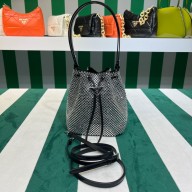 Prada Crystal Bucket Bag 1BE067 black 2022