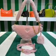 Prada Triangle Shearling Mini Bag 1BC543 Pink 2023
