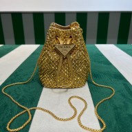 Prada Crystal Embellished Satin Mini Pouch 1NR016 gold 2022
