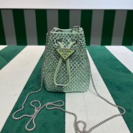 Prada Crystal Embellished Satin Mini Pouch 1NR016 green 2022