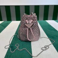 Prada Crystal Embellished Satin Mini Pouch 1NR016 pink 2022