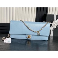 chanel Shiny Grained Calfskin & Gold-Tone Metal Maxi Clutch Bag AS5182 BLUE 2024