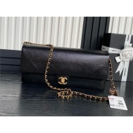 chanel Shiny Grained Calfskin & Gold-Tone Metal Maxi Clutch Bag AS5182 BLACK 2024