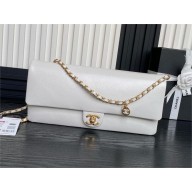 chanel Shiny Grained Calfskin & Gold-Tone Metal Maxi Clutch Bag AS5182 WHITE 2024