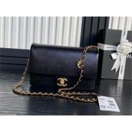 CHANEL Shiny Grained Calfskin & Gold-Tone Metal Mini Flap Bag AS5218 BLACK 2024