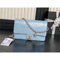 CHANEL Shiny Grained Calfskin & Gold-Tone Metal Mini Flap Bag AS5218 BLUE 2024