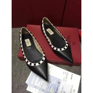 Valentino sheepskin rockstud ballet flats black white