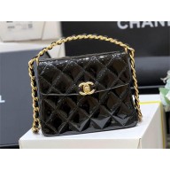 Chanel Patent Calfskin & Gold-Tone Metal Mini Flap Bag with Top Handle AS4472 Black 2024(original quality)