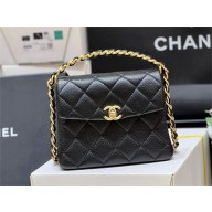 Chanel Grained Calfskin & Gold-Tone Metal Mini Flap Bag with Top Handle AS4472 Black 2024 (original quality)