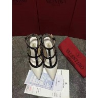 VALENTINO ROCKSTUD ANKLE STRAP SHEEPSKIN PUMP 9.5CM White black