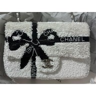 Chanel Sequins & Silver-Tone Metal Small Flap Bag with Bow AS4418 White 2024