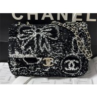 Chanel Sequins & Gold-Tone Metal Evening Bag with Bow AS4561 Black & White 2024