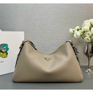 Prada Aimée large leather shoulder bag 1BC228 Travertine 2024