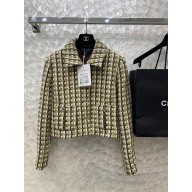 CHANEL Ecru, khaki & brown WOOL TWEED JACKET  P75147 2023 FW