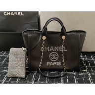 chanel black Calfskin, Tweed & Gold-Tone Metal Large Shopping Bag 2022
